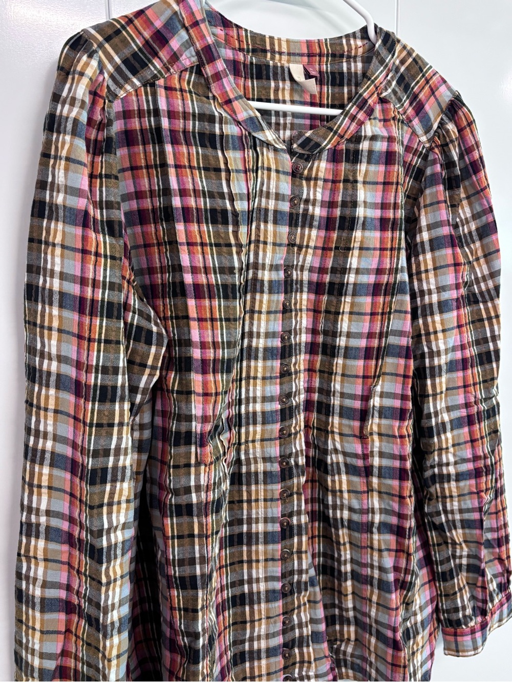 Pilcro Women’s XL Button Down Shirt Multicolor Plaid Long Sleeve Boho Top - Picture 2 of 7